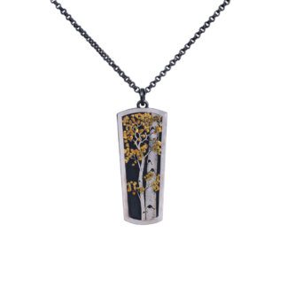 A necklace with a rectangular pendant on it.