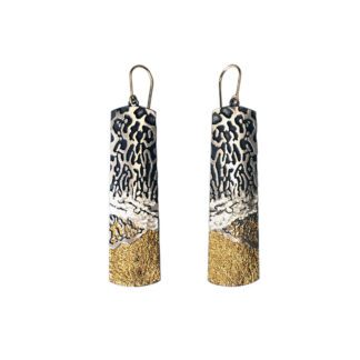 A pair of earrings with animal print and gold.