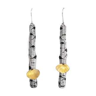 A pair of earrings with silver and gold beads.