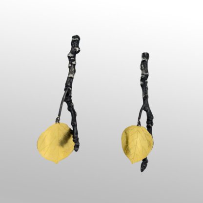 A pair of earrings with yellow and black beads.