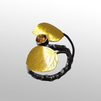 A yellow leaf ring with a black band.