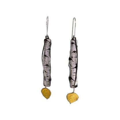 A pair of earrings with a yellow stone.