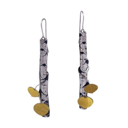 A pair of earrings with black and white polka dots.