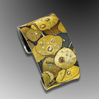 B241 Cuff Style Bracelet: 'Aspen Leaves Connecting to Earth after the Rain'