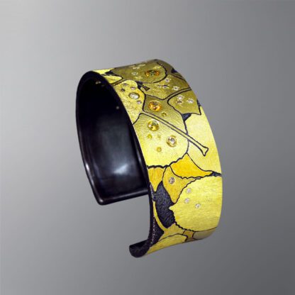 B244 Cuff Style Bracelet: 'Aspen Leaves Connecting to Earth after the Rain'