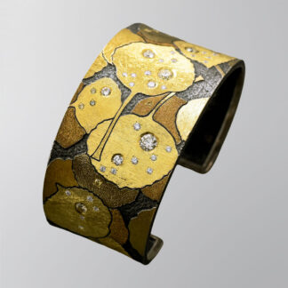 B230 Cuff Style Bracelet: “Aspen Leaves Connecting to Earth Glittering in the Sun”