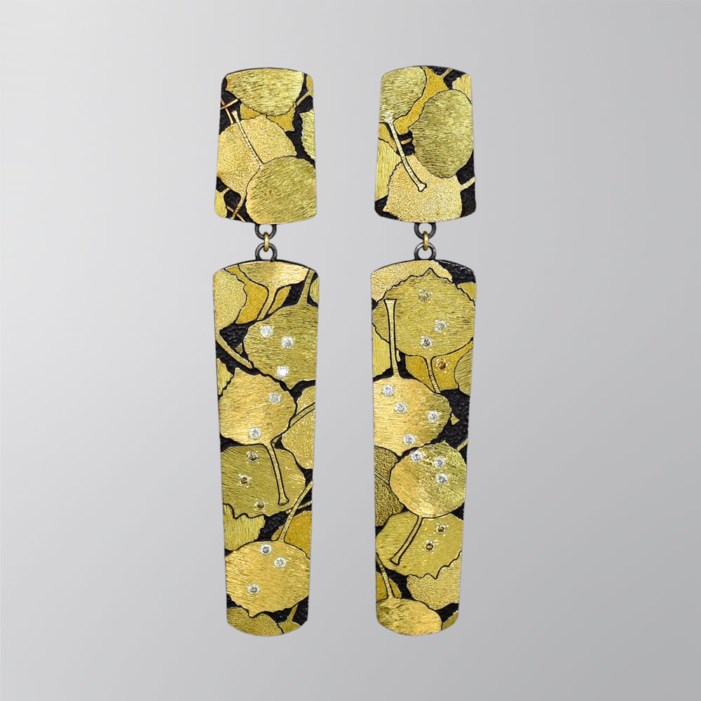 E896 Earrings “Aspen Leaves Connecting to Earth Glittering in the Sun”