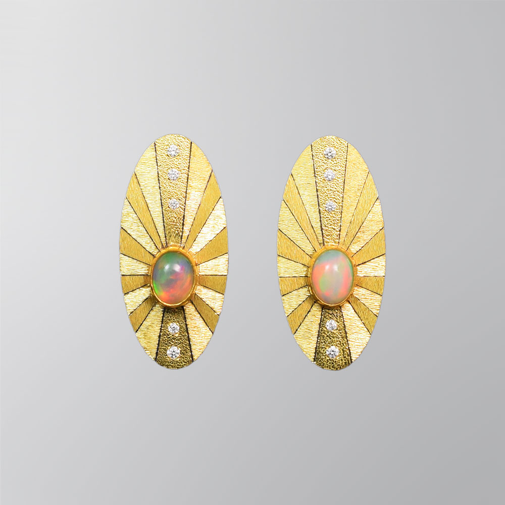 E934 Earrings with 14k gold posts “Radial Abstract”