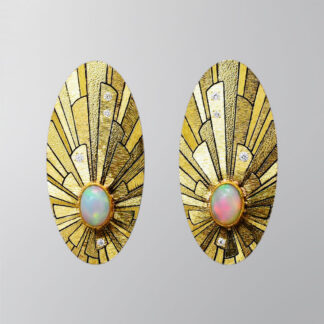 E920 Earrings with 14k gold posts “Opal in the Sky - Expanding Universe”