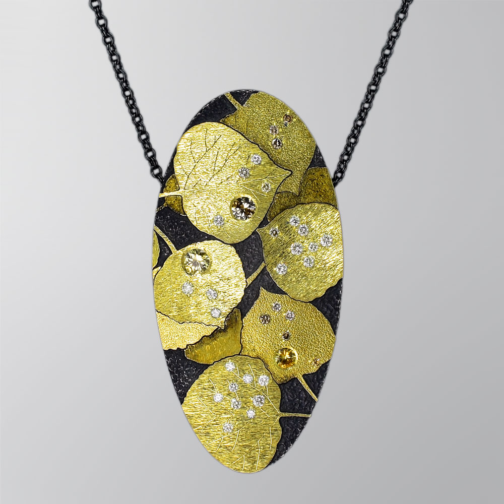 P086 Pendant “Aspen Leaves Connecting to Earth after the Rain”